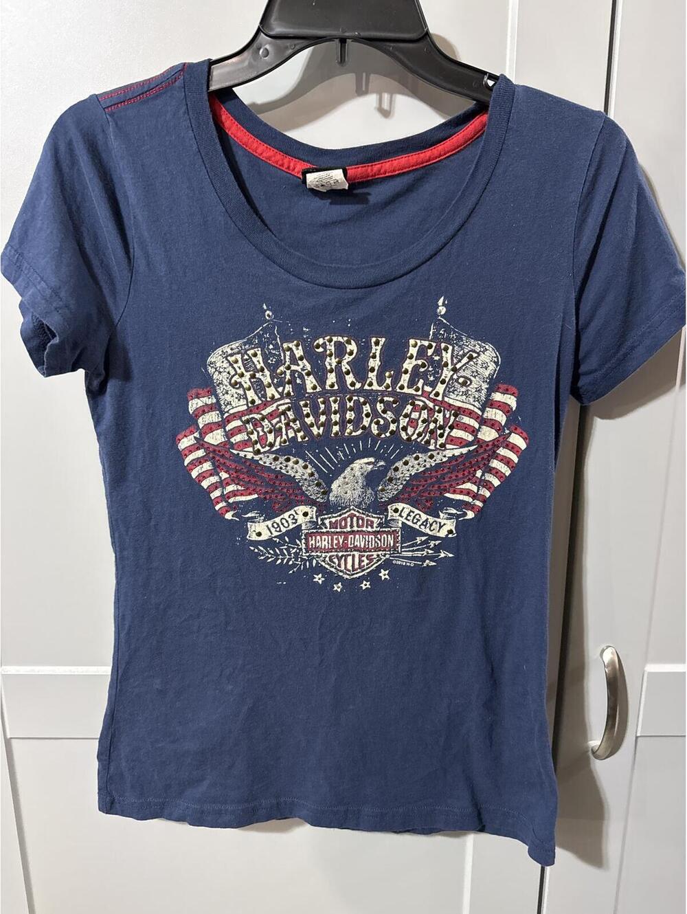 Classic Harley-Davidson Navy Blue Graphic Tee - Size S